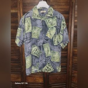 Men's Tommy Bahamma Medium 100% Silk Shirt with Front Left pocket